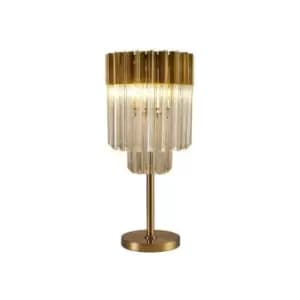 Luminosa Poland Table Lamp 3 Light E14, Brass, Cognac Sculpted Glass