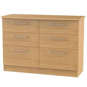 Robert Dyas Edina Ready Assembled 6-Drawer Midi Chest of Drawers - Modern Oak