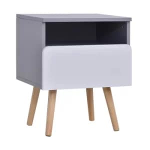 HOMCOM Wooden Bedside Cabinet Accent Table with 1 Drawer Open Shelf End Table Night Stand with Legs, Home Furniture