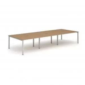 B2B Silver Frame Bench Desk 1400 Oak 6 Pod