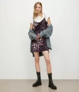 AllSaints Womens Haddi Ophelia Mini Dress, Black/Pink, Size: 16