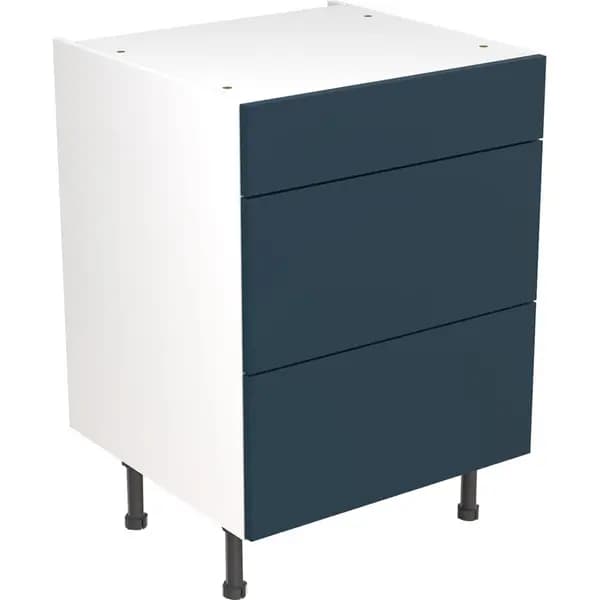 Kitchen Kit Flatpack Slab Kitchen Cabinet Base 3 Drawer Unit Ultra Matt 600mm in Indigo Blue MFC