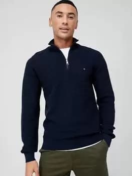 Tommy Hilfiger Spring Grid Quarter Zip Jumper - Navy, Size 2XL, Men