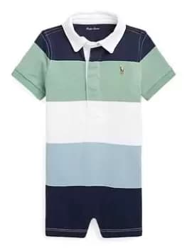 Ralph Lauren Baby Boys Stripe Rugby One Piece Shortall Romper - Faded Mint Multi, Size 18 Months