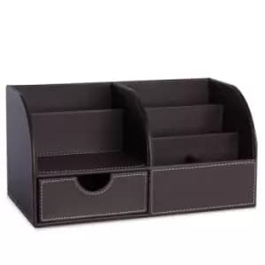 Faux Leather Desk Organiser Brown Pukkr