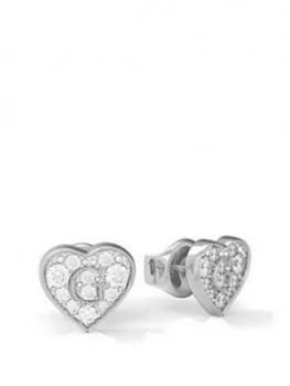 Guess Pave Crystal Heart Stud Earrings