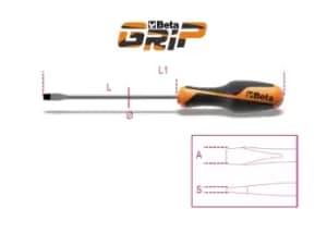 Beta Tools 1260 Beta GRIP Slotted / Flat Head Screwdriver Non-Slip 10 x 200mm