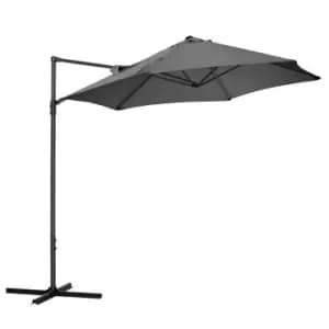 Outsunny 2.5M Garden Cantilever Parasol with 360° Rotation, Offset Roma Patio Umbrella Hanging Sun Shade Canopy Shelter with Cross Base, Dark Grey