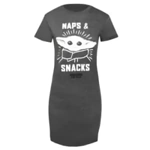 Star Wars: The Mandalorian Womens/Ladies Naps And Snacks T-Shirt Dress (L) (Dark Heather)