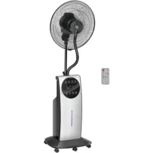 Pedestal Fan with Water Mist Spray Standing Fan w/ 3.1L Water Tank Black - Black - Homcom