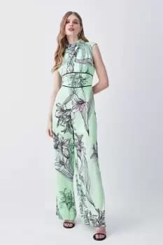 Hammered Satin Woven Twist Neck Jumpsuit