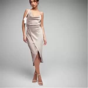 Missguided Asymmetric Cowl Neck Satin Midaxi Dress - Gold
