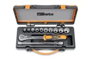 Beta Tools 920AS/C10 12pc 1/2" Sq Dr Bi-Hex Socket, Ratchet & Extension Bar Set