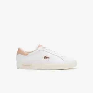 Womens Lacoste Powercourt Leather Trainers Size 3 UK White & Light Pink