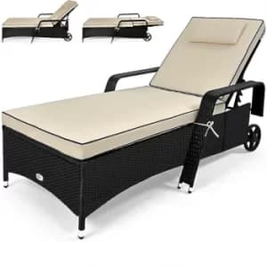 Poly Rattan Sun Lounger 7cm strong Cushion Cream Cream