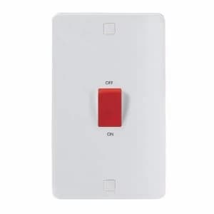 KnightsBridge Pure 9mm 45A White 2G Double Pole 230V Electric Cooker Wall Plate Switch