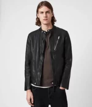 AllSaints Mens Leather Floyd Biker Jacket, Black, Size: XL