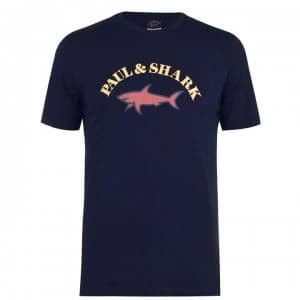 Paul And Shark Crew And Shark Big Print Logo T Shirt - Navy