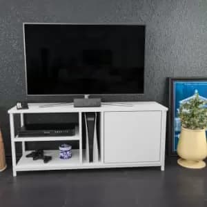Decorotika - Neola 119cm Wide Modern tv Stand, tv Unit, tv Cabinet Storage With Three Open Shelves And Cabinet - White And White Colour