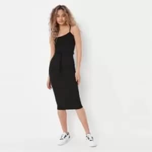 Missguided Belted Rib Cami Midi Dress - Black