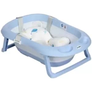 HOMCOM ZONEKIZ Foldable Baby Bathtub with Non-Slip Support Legs, Cushion Pad - Blue