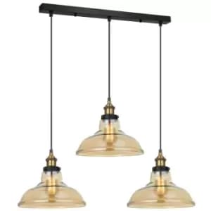 Italux Lighting - Italux Hubert - Industrial And Retro Hanging Pendant Black, Gold 3 Light with Amber Shade, E27 Dimmable