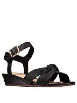 Clarks Sense Strap Leather Low Wedge Sandal - Black