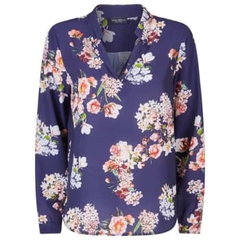 James Lakeland Mandarin Collar Print Blouse - Navy
