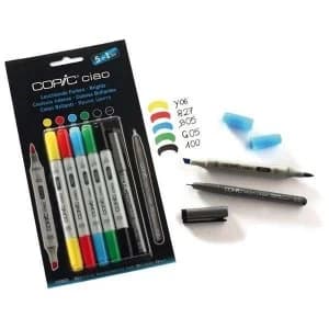Copic Ciao 5 + 1 Marker Pen Set with a Copic Multiliner Brights Set of 6