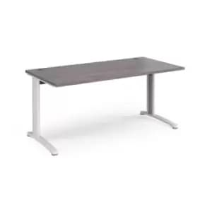 TR10 straight desk 1600mm x 800mm - white frame and grey oak top