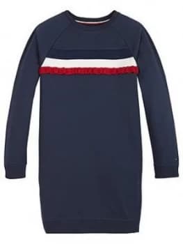 Tommy Hilfiger Girls Ruffle Rib Sweat Dress - Navy
