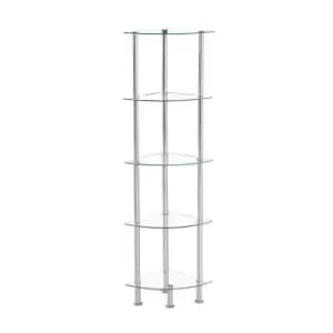Modernique Glass Shelf 5 Tier Storage Unit Corner In Clear Glass With Chrome Stand