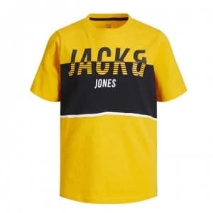 Jack and Jones Junior Large Logo Stripe T Shirt - Gold Fusion