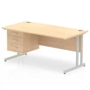 Impulse 1600 Rectangle Silver Cant Leg Desk MAPLE 1 x 3 Drawer Fixed