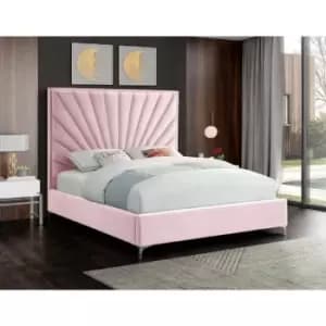 Errence Bed Double Plush Velvet Pink