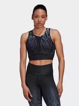 adidas Training Light-support Long-line Tiger-print Bra, Grey Size M Women