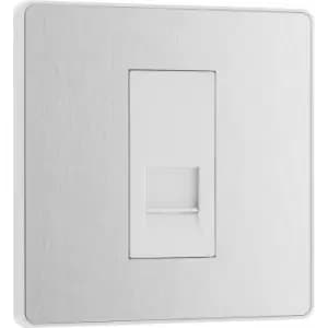 BG Evolve Brushed Steel (White Ins) Single Secondary Telephone Socket in Silver