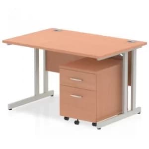 Impulse 1200 Straight Cantilever Workstation 500 Two drawer mobile Pedestal Bundle Beech