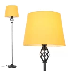 Memphis Black Floor Lamp with Mustard Tapered Shade