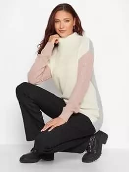 Long Tall Sally Pink Colourblock Turtle Neck Jumper, Pink, Size 18-20, Women