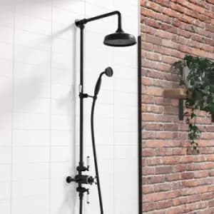 Black Traditional Thermostatic Shower with Round Overhead & Handset - Camden