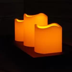 32cm Yellow LED Set Of 3 Battery Operated Flickering Candles With Base Tray