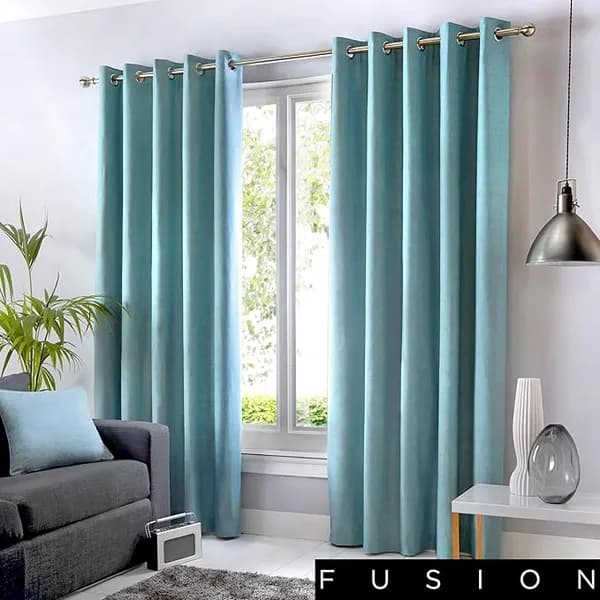 Fusion Sorbonne 100% Cotton Eyelet Lined Curtains, Duck Egg, 46 x 72" - Fusion SNEDE46726LUU