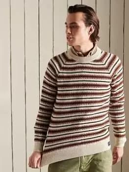 Superdry Classic Pattern Crew Knit, Ecru Size M Men