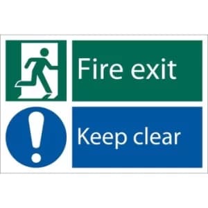 Draper Fire Exit Keep Clear' Safety Sign, 300 x 200mm, Design 2