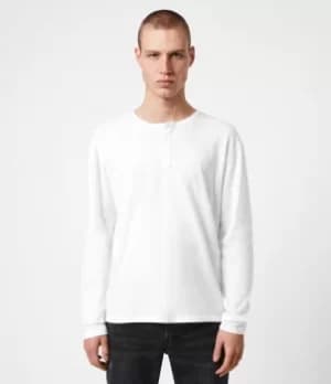 AllSaints Mens Figure Long Sleeve Henley, Optic White, Size: L