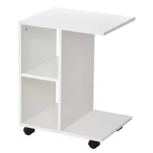 Homcom C Shape End Table Storage Unit With 2 Shelves 4 Wheels White