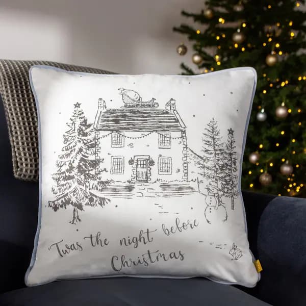 Midwinter Toile Christmas Cushion Snow, Snow / 43 x 43cm / Polyester Filled