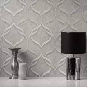 Milano Wave Grey Vinyl Wallpaper Grey and White