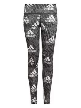 adidas Designed 2 Move Junior Girls Big Logo Leggings - Black, Size 11-12 Years